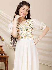 Girls Floral Multi Thread Embroidered A-Line Ethnic Dress