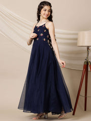 Girls Floral Embroidered Sleeveless A-Line Maxi Ethnic Dresses