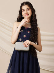 Girls Floral Embroidered Sleeveless A-Line Maxi Ethnic Dresses