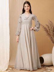 Girls Floral Embroidered Sequinned Georgette Ethnic Dress