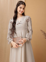 Girls Floral Embroidered Sequinned Georgette Ethnic Dress