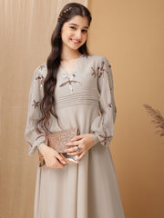 Girls Floral Embroidered Sequinned Georgette Ethnic Dress