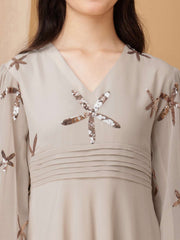 Girls Floral Embroidered Sequinned Georgette Ethnic Dress