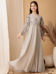 Girls Floral Embroidered Sequinned Georgette Ethnic Dress