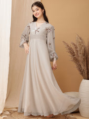 Girls Floral Embroidered Sequinned Georgette Ethnic Dress