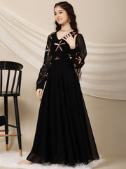 Girls Embroidered A-Line Maxi Ethnic Dresses