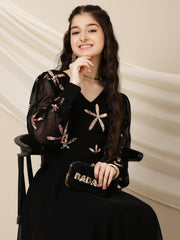 Girls Embroidered A-Line Maxi Ethnic Dresses