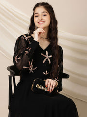 Girls Embroidered A-Line Maxi Ethnic Dresses