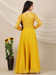 Girls Floral Sequined Embroidered Long Sleeves Maxi Ethnic Dresses