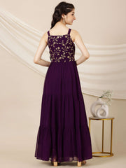 Girls Floral Embroidered A-Line Maxi Ethnic Dresses