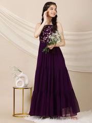 Girls Floral Embroidered A-Line Maxi Ethnic Dresses