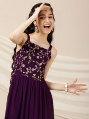 Girls Floral Embroidered A-Line Maxi Ethnic Dresses