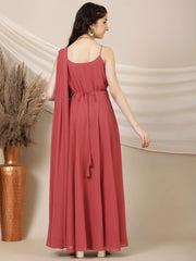 Girls Sleeveless Maxi Ethnic Dress With Embellished Belt