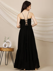 Girls Embroidered A-Line Maxi Ethnic Dress With Jacket