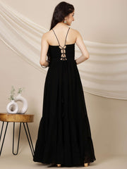 Girls Embroidered A-Line Maxi Ethnic Dress With Jacket