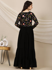 Girls Embroidered A-Line Maxi Ethnic Dress With Jacket