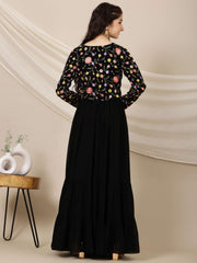 Girls Embroidered A-Line Maxi Ethnic Dress With Jacket