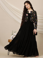 Girls Embroidered A-Line Maxi Ethnic Dress With Jacket