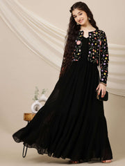 Girls Embroidered A-Line Maxi Ethnic Dress With Jacket