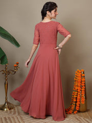 Embroidered V-Neck A-Line Ethnic Dresses