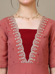 Embroidered V-Neck A-Line Ethnic Dresses