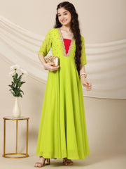 Girls Embroidered A-Line Maxi Ethnic Dresses