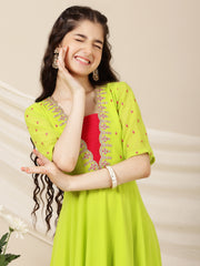 Girls Embroidered A-Line Maxi Ethnic Dresses