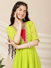Girls Embroidered A-Line Maxi Ethnic Dresses