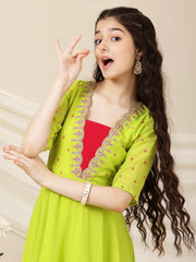 Girls Embroidered A-Line Maxi Ethnic Dresses