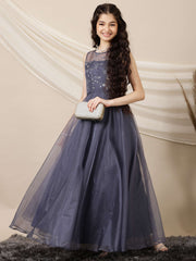 Girls Thread and Sequinned Embroidered A-Line Ethnic Dresses