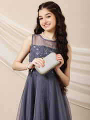 Girls Thread and Sequinned Embroidered A-Line Ethnic Dresses