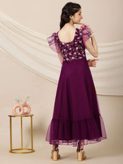 Girls Floral Embroidered A-Line Maxi Ethnic Dresses