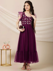 Girls Floral Embroidered A-Line Maxi Ethnic Dresses