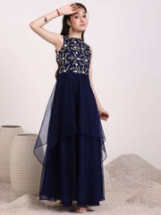 Girls Floral Embroidered Gown Ethnic Dress