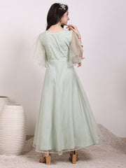 Girls Floral Thread And Sequinned Embroidered Ethnic Dress