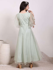 Girls Floral Thread And Sequinned Embroidered Ethnic Dress