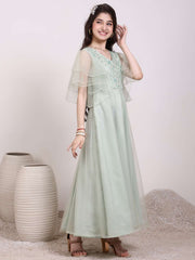 Girls Floral Thread And Sequinned Embroidered Ethnic Dress