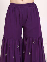 Girls Embroidered Yoke Design Pleated Georgette A-Line Kurti With Sharara