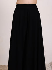 Girls Floral Embroidered Georgette Pleated Keyhole Neck A-Line Kurta With Palazzos