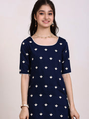 Girls Ethnic Motifs Embroidered Regular Thread Work Chanderi Cotton Kurta with Dhoti Pants