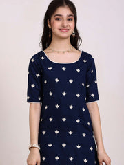 Girls Ethnic Motifs Embroidered Regular Thread Work Chanderi Cotton Kurta with Dhoti Pants