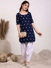 Girls Ethnic Motifs Embroidered Regular Thread Work Chanderi Cotton Kurta with Dhoti Pants