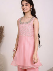 Girls Chevron Embroidered A-Line Kurta With Palazzos