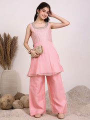 Girls Chevron Embroidered A-Line Kurta With Palazzos