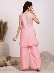 Girls Chevron Embroidered A-Line Kurta With Palazzos