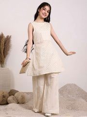 Girls Chevron Embroidered A-Line Kurta With Palazzos
