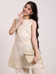 Girls Chevron Embroidered A-Line Kurta With Palazzos