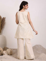 Girls Chevron Embroidered A-Line Kurta With Palazzos