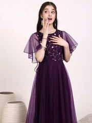 Girls Floral Zari Embroidered Flared Ethnic Dress