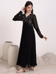 Girls Floral & Sequinned Embroidered Ethnic Dress